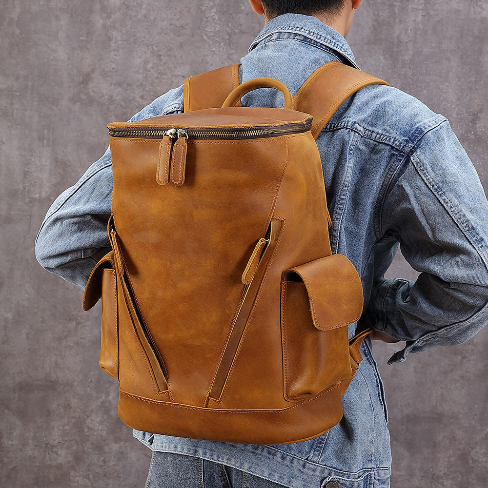Leather Backpackage Men's Leisure Travel Large Capacity First Layer Leather Backpackage