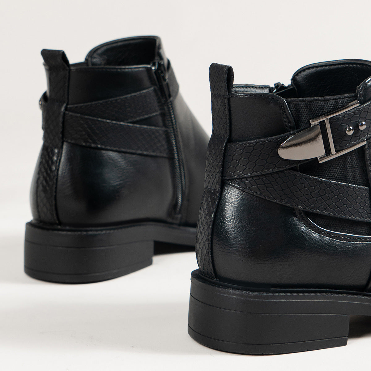 Ankle Boots Chelsea Boots Women Black Ankle Boots Side Zipper Buckle Shoes