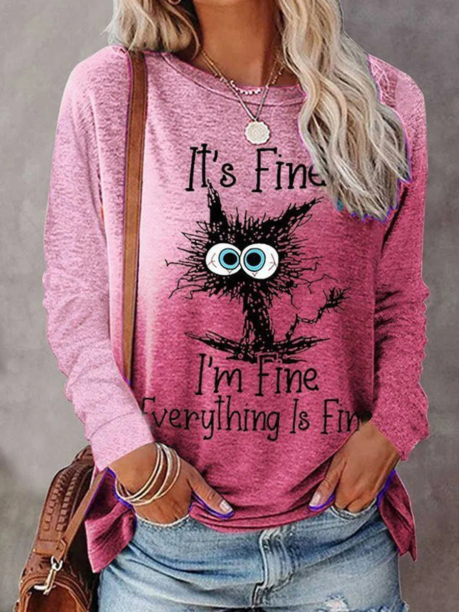 Halloween Long-sleeved T-shirt Gradient Printing Long-sleeved T-shirt Round Neck Women