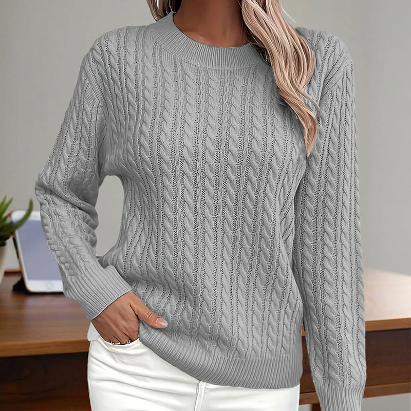 Women's Textured Long Sleeve Sweater Crewneck Pullover Dressy Casual Fall
