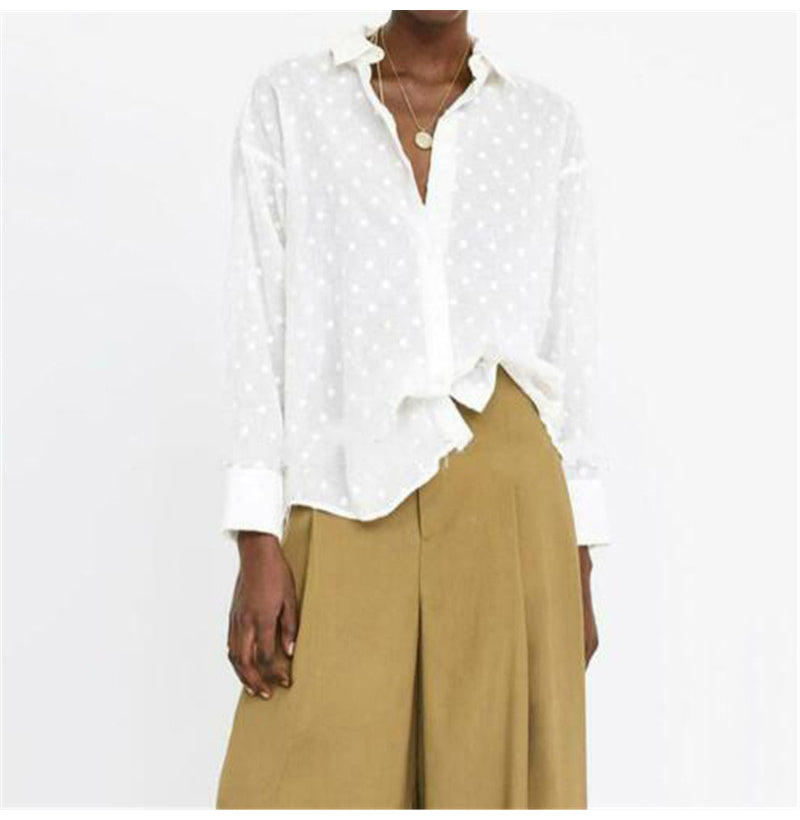 Women's Spring and Autumn Polka Dot Shirt Top