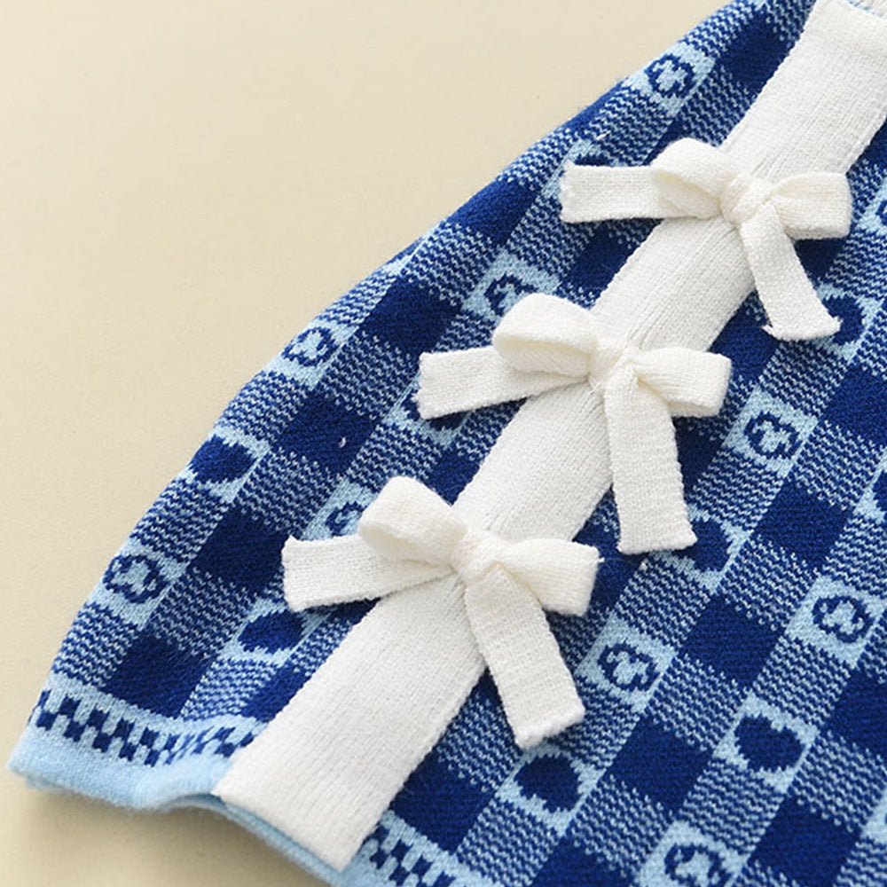 Two-piece Suit Girl Sweater Classic Style Plaid Knitted Cardigan Bow Hip Skirt Two-piece Suit Girl Sweater
