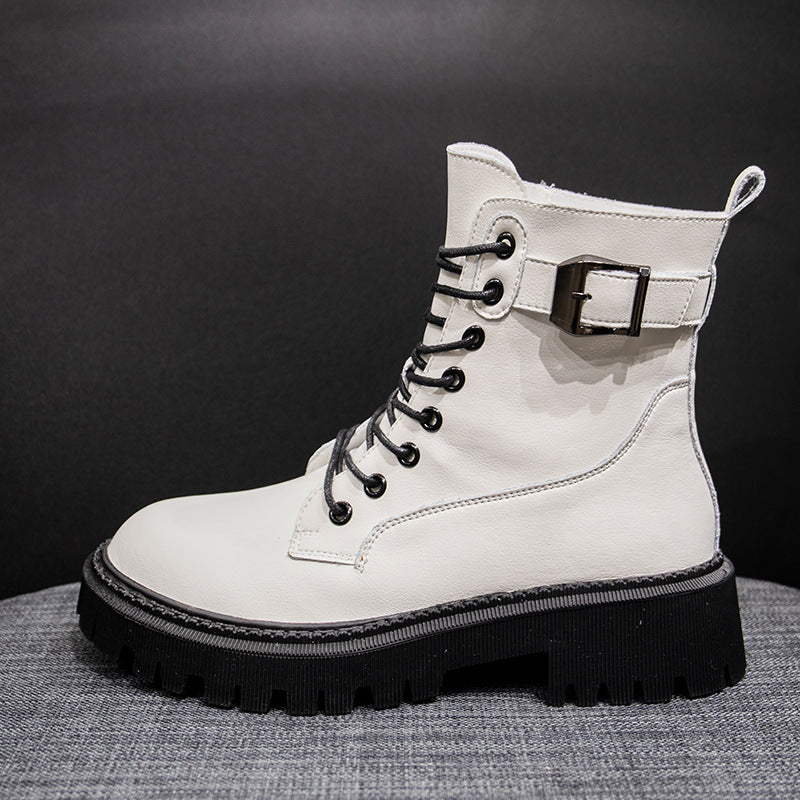 Women's Martin Boots Mid-tube Wool Thick Heel Boots Plus Cashmere Martin Boots