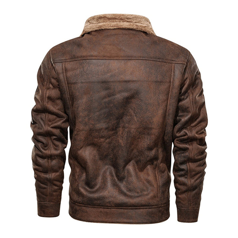 Winter Men Turn-down Collar Leather Jacket Outwear Warm Pilot Coats Windbreak - sumet.shop