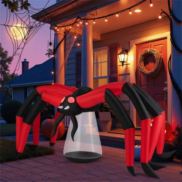 10ft Wide 5ft Tall Giant Halloween Inflatable Spider - LED Head Light 2 Red Eye Tunnel Lights