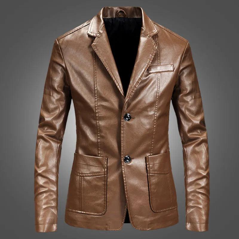 Spring Leather Jacket Slim Handsome Spring Leather Jacket Small Suit Men