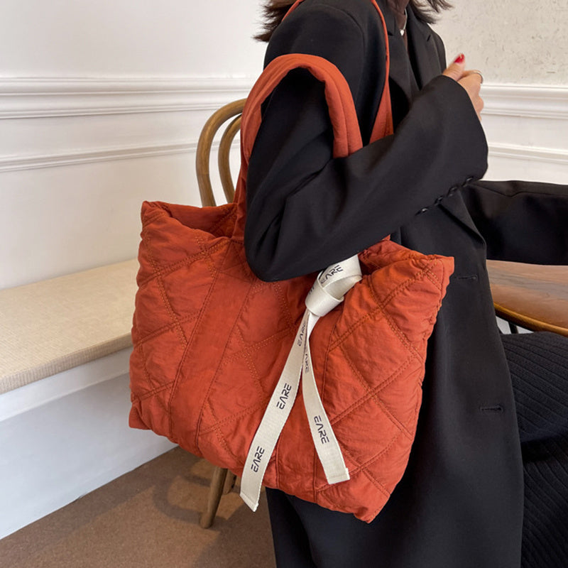 Personalized Handbags Winter Tote Bag For Women 2023 Sewing Rhombus Shoulder Bag High Capacity Commuting Shopping Bag Personalized Handbags