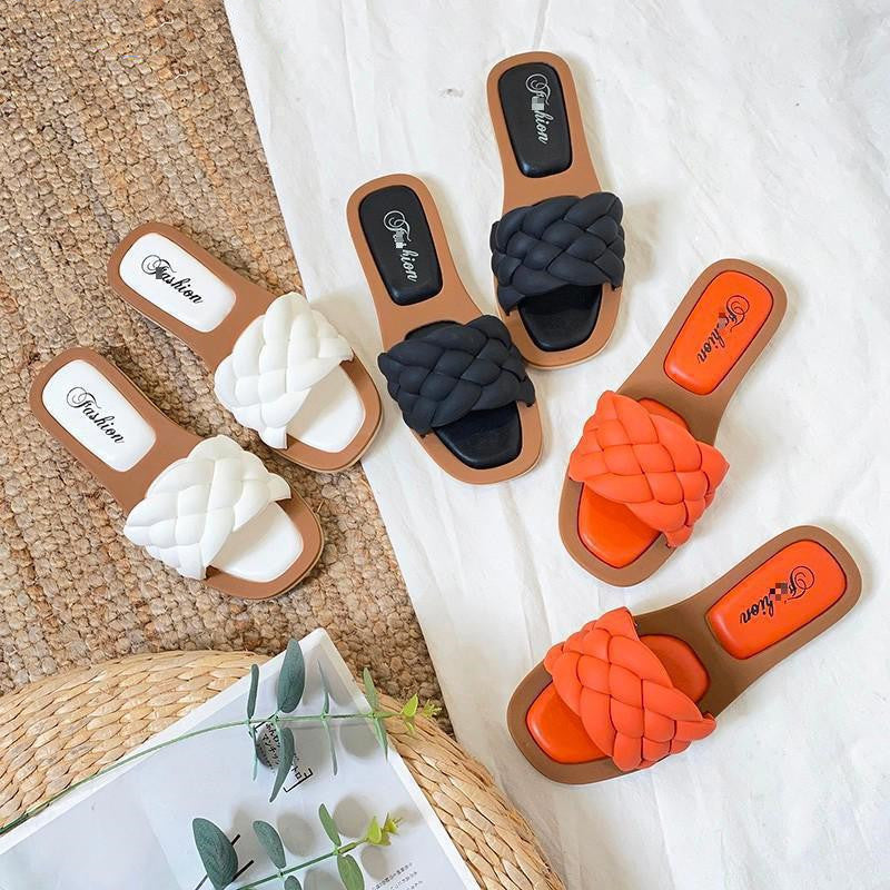 Slippers Female Net Red Woven One-word Slippers Female Summer