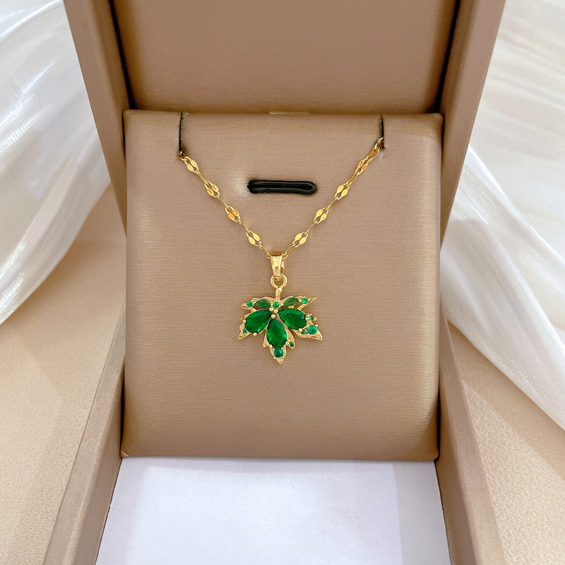 Steel Necklace Red Maple Leaf Light Chain Titanium