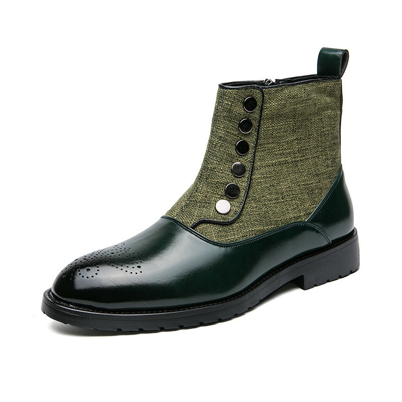 Casual Men's Leather Shoes Cloth Stitching High Top Wild British Martin Casual Men's Leather Shoes