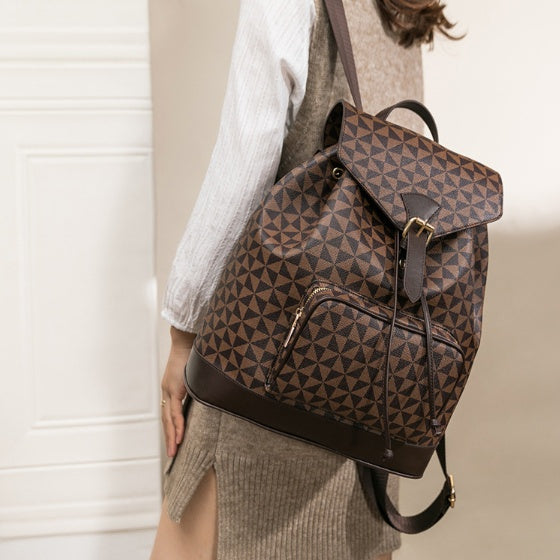 Leather School Bag Female Anti-theft Women Draw Rope Large Backpack Leather School Bag