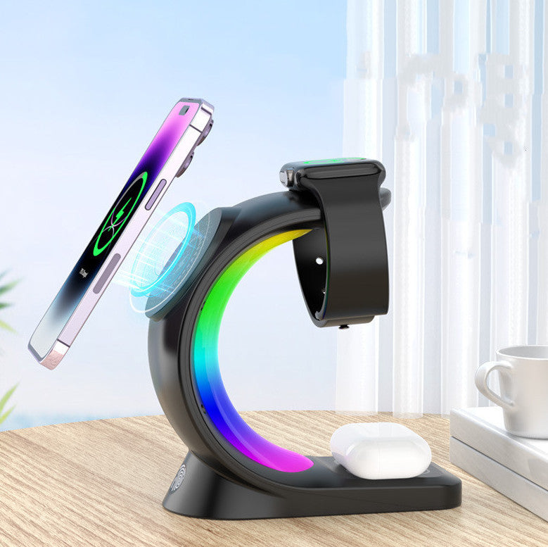 Wireless Charger 4 In 1 Magnetic Wireless Charger Fast Charging For Smart Phone Atmosphere Light Charging Station For Airpods Pro I-phone Watch