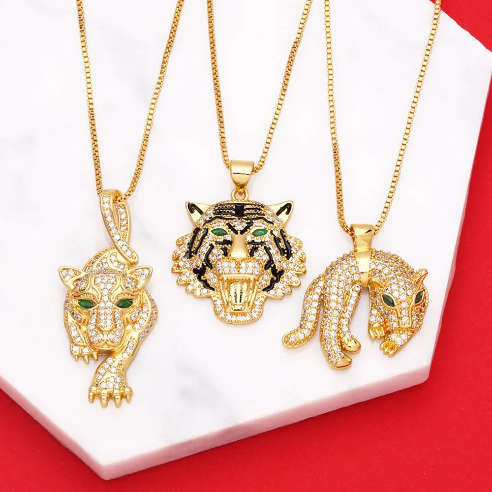 Pendant Necklace Three-dimensional Full Diamond Painting Oil Tiger Head Pendant Necklace, Chain, sumet.shop