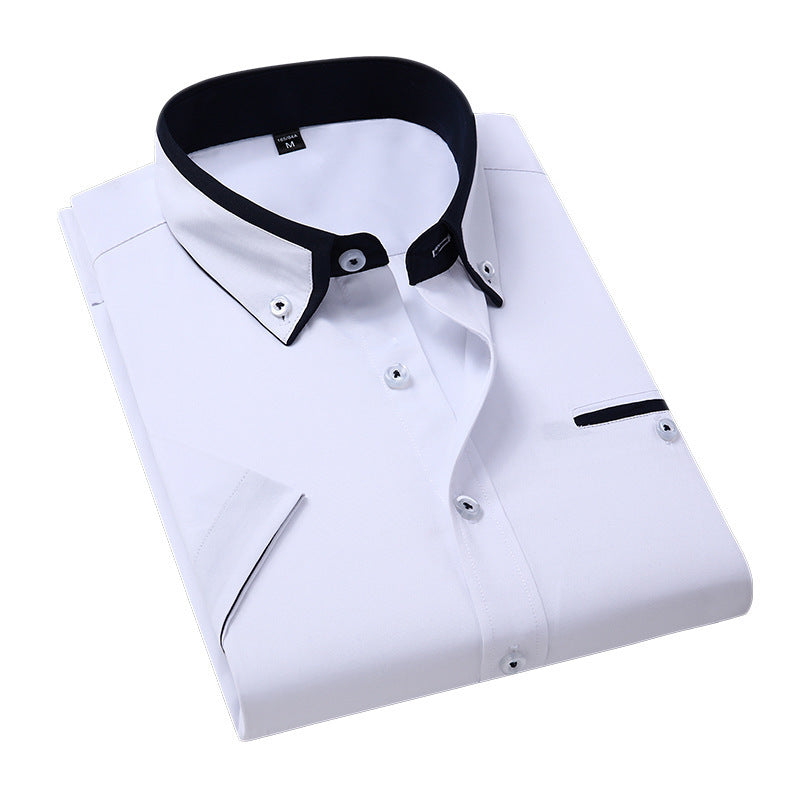 Short-sleeved Short Sleeve Men Clothing Shirt Slim-fitting Iron-free Casual - sumet.shop