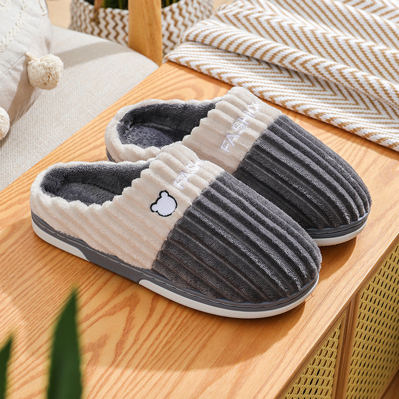 Winter Slippers Bear Embroidery Slippers Home Couple Winter Shoes