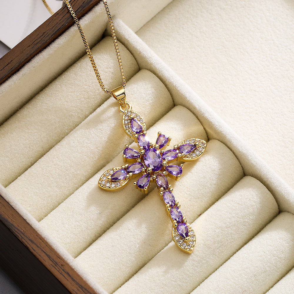 Pendant Necklace European And American Exquisite Copper Plating 18K Gold Zircon Geometric Pendant Necklace