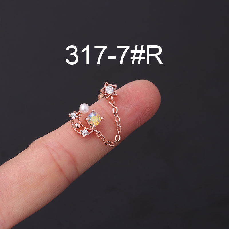 Stainless Steel Thin Rod Color Zirconium Ear Bone Nail Screw Screw Ball Ear Stud