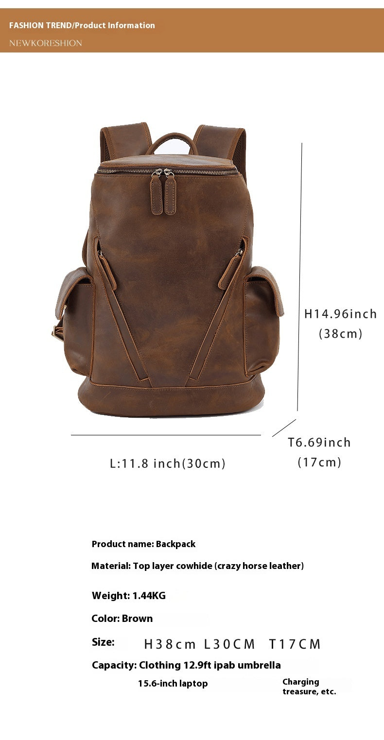 Leather Backpackage Men's Leisure Travel Large Capacity First Layer Leather Backpackage