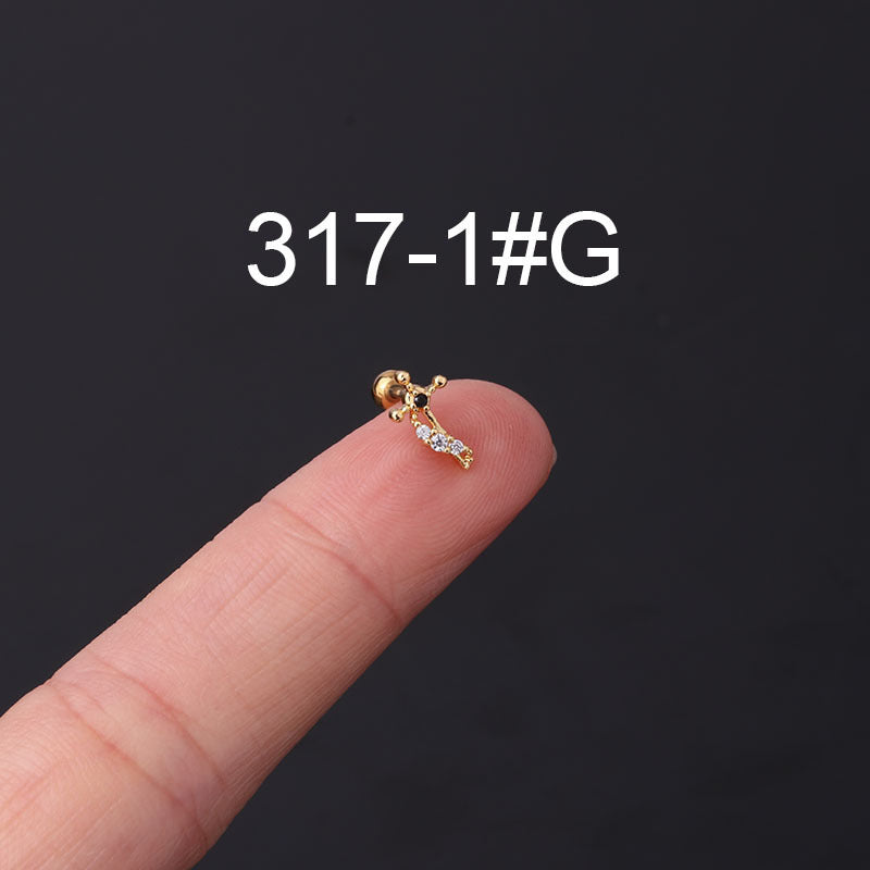 Stainless Steel Thin Rod Color Zirconium Ear Bone Nail Screw Screw Ball Ear Stud
