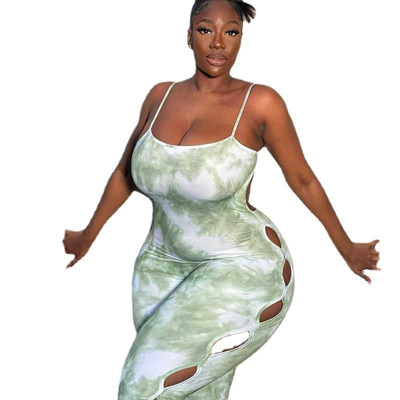 Jumpsuit Strap Digital Printing Hollow Out Jumpsuit Hip Lifting Slim Wide Leg All In One Pant