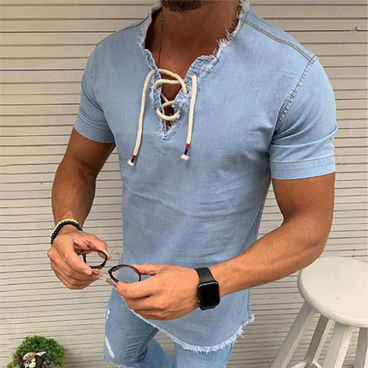 Tassel Elastic Men's Denim Shirt Men's Shirt - sumet.shop