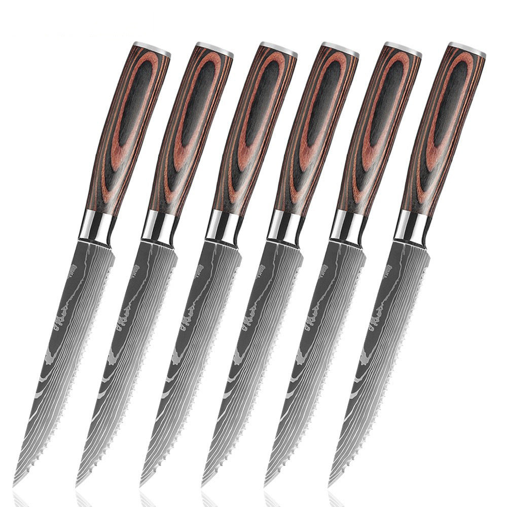Steak Knife Western Steak Knife Damascus Pattern Stainless Steel Serrated Knife