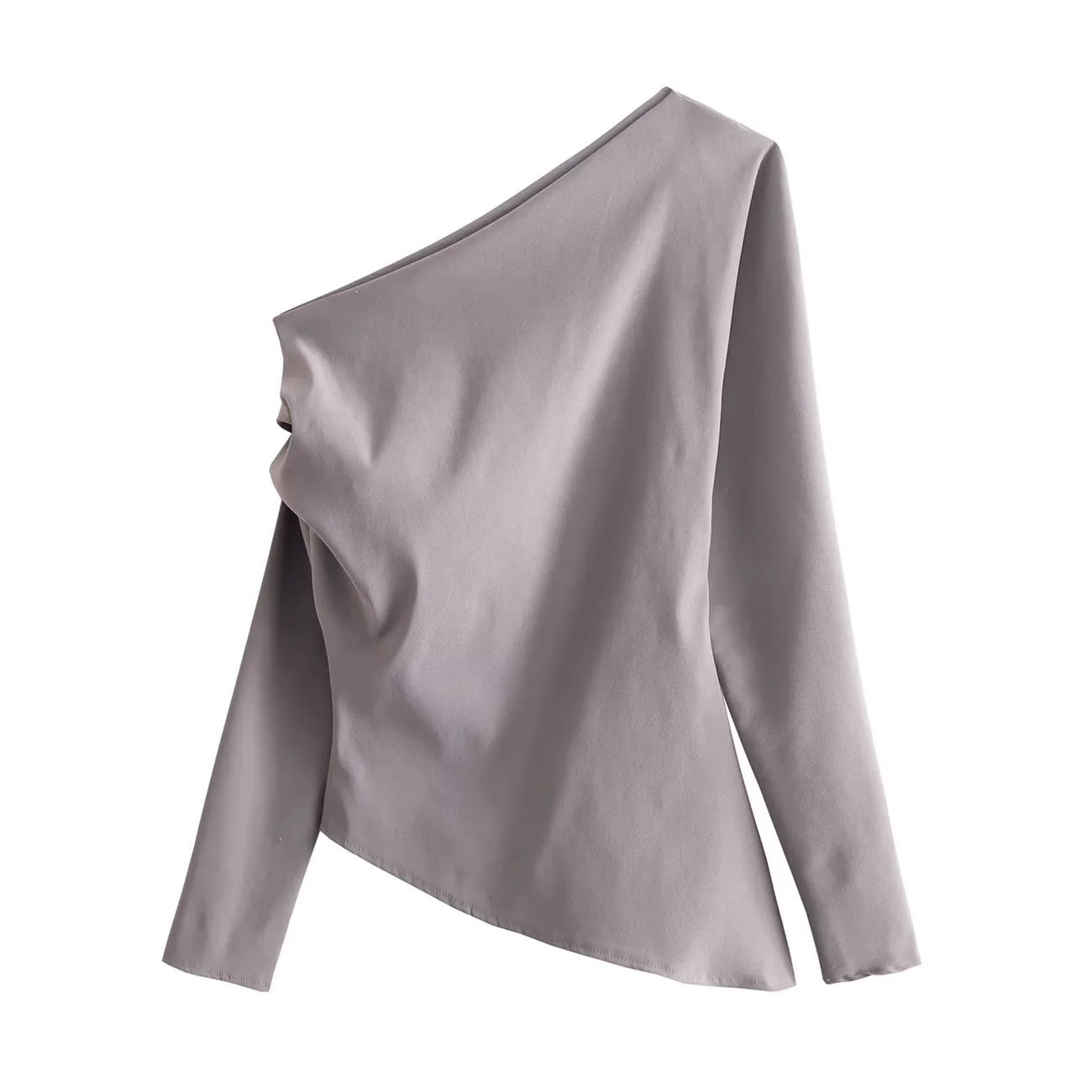 Winter New Shoulder Asymmetric Fold Slim Shirt Top For Women