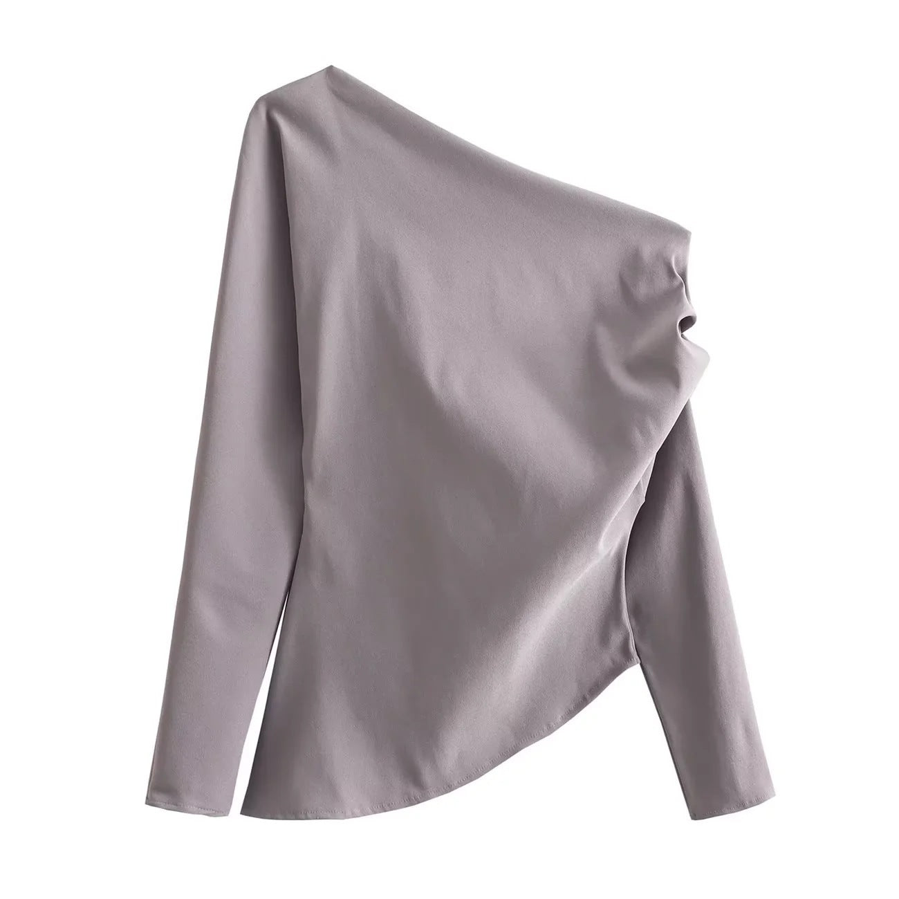 Winter New Shoulder Asymmetric Fold Slim Shirt Top For Women