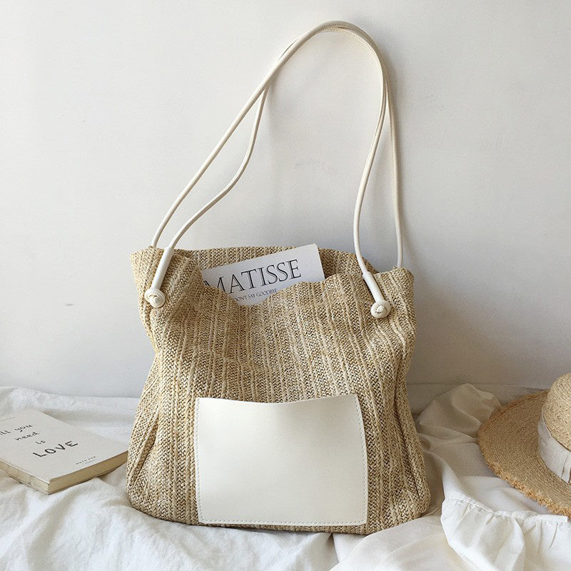 Tote Bag Ins Retro Woven Tote Bag Vacation Style