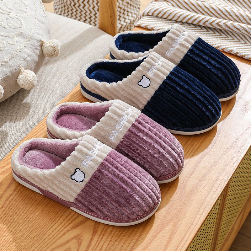 Winter Slippers Bear Embroidery Slippers Home Couple Winter Shoes