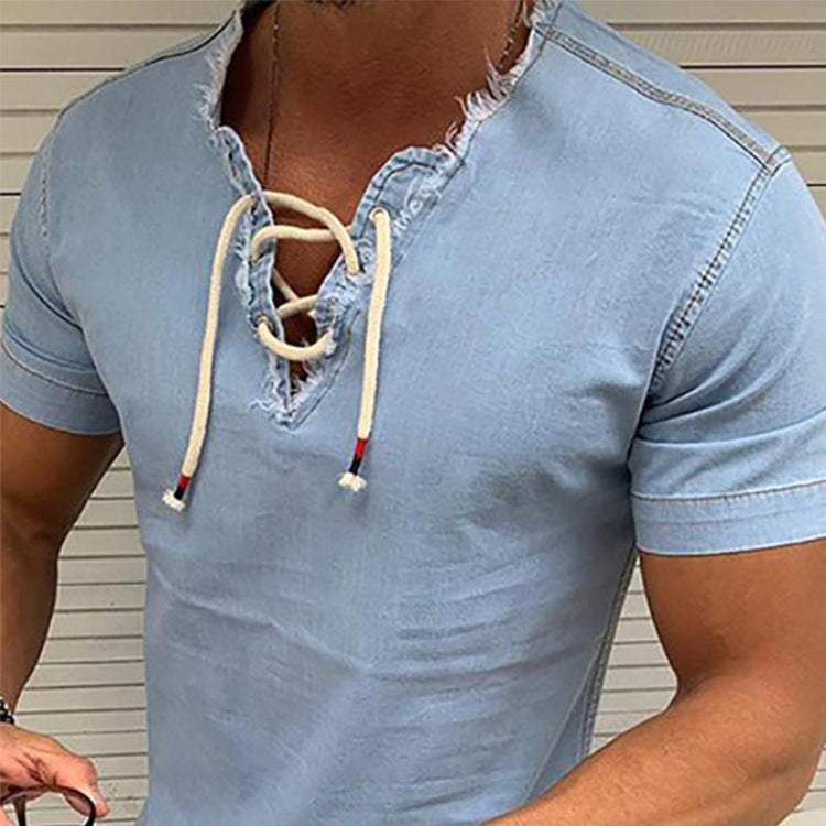 Tassel Elastic Men's Denim Shirt Men's Shirt - sumet.shop