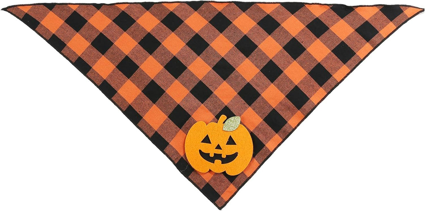 Bandana Halloween Dog Plaid Bandana With Pumpkin Appliques,Pet Dog Puppy Holiday Scarf