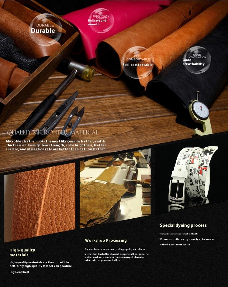 Pin Buckle Men's Leather European Hip Hop Skull Casual Belt - sumet.shop