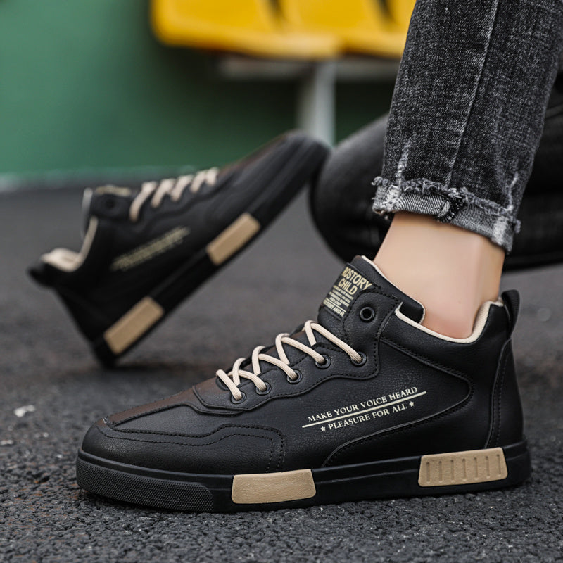 Leather Panel Shoes Fashionable High-top Leather Panel Shoes All-match Sports