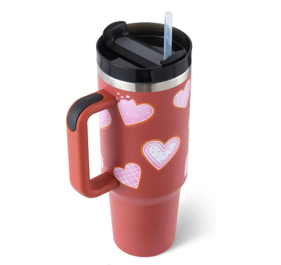 Vacuum Coffee Cup 40 Oz Tumbler With Handle Straw Insulated, Stainless Steel Spill Proof Vacuum Coffee Cup Tumbler With Lid Tapered Mug Gifts For Valentine Lover Suitable For Car Gym Office Travel