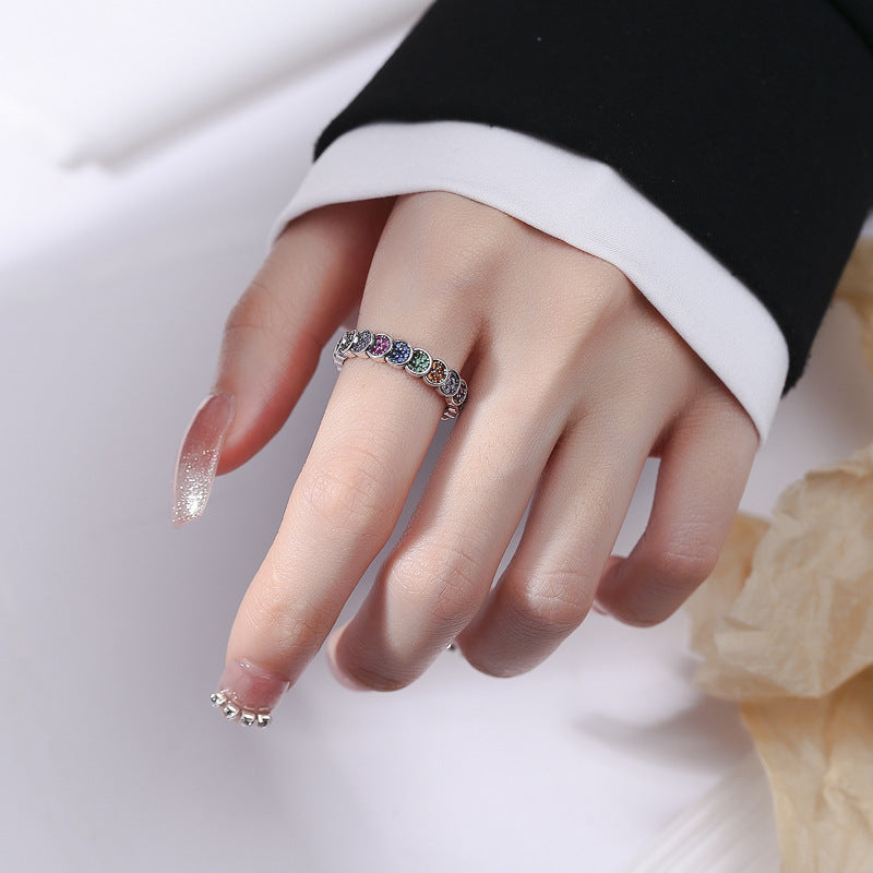 Ring Women's Retro Scale Design 925 Sterling Silver Color Diamond Index Finger - sumet.shop
