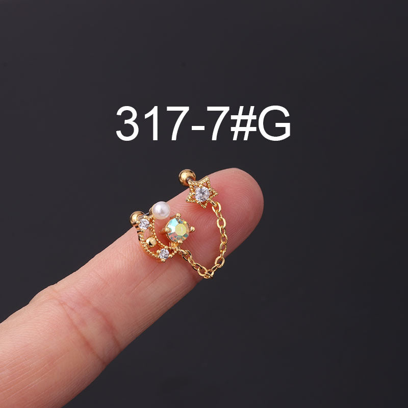 Stainless Steel Thin Rod Color Zirconium Ear Bone Nail Screw Screw Ball Ear Stud