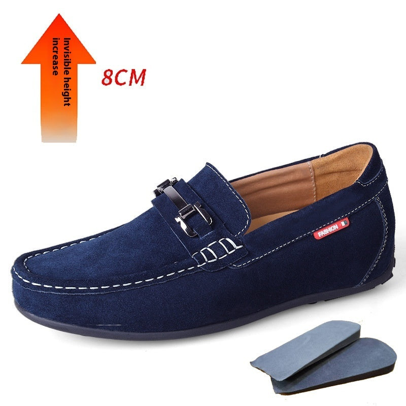 Men's Lazy Shoes Matte Suede Cowhide Invisible Height Increasing Insole 8CM Men's Lazy Daily Driving Shoes