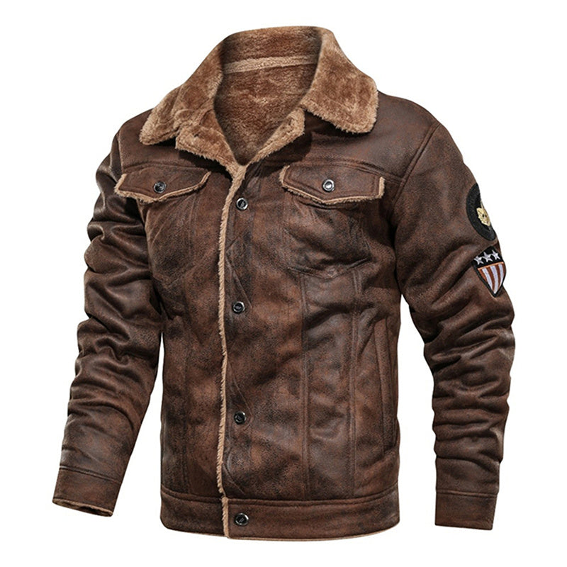 Winter Men Turn-down Collar Leather Jacket Outwear Warm Pilot Coats Windbreak - sumet.shop