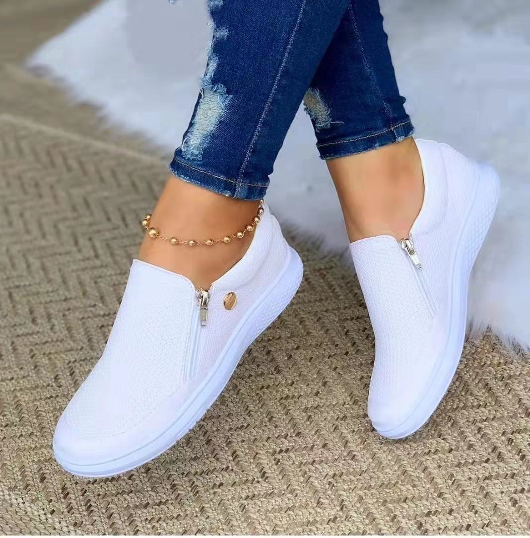 Walking Shoes Women's Flats Sneakers Side Zipper Round Toe Walking Shoes Fall Spring