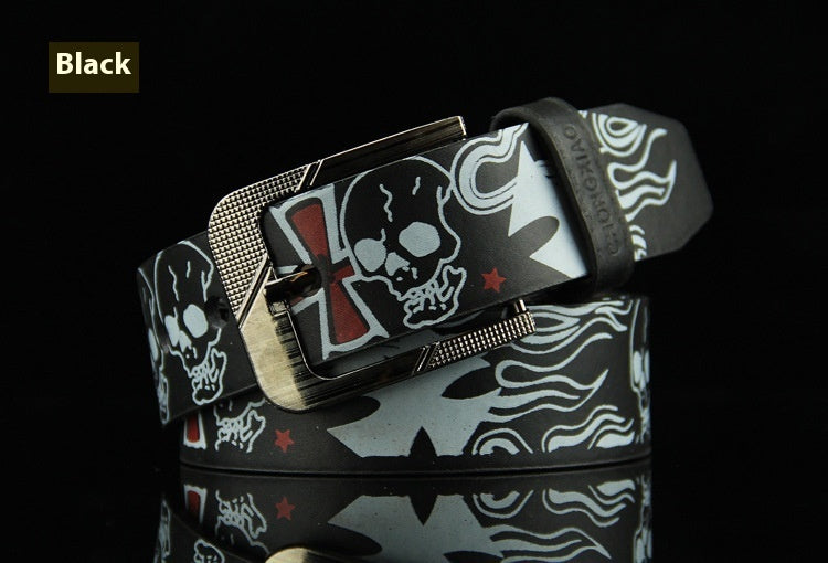 Pin Buckle Men's Leather European Hip Hop Skull Casual Belt - sumet.shop