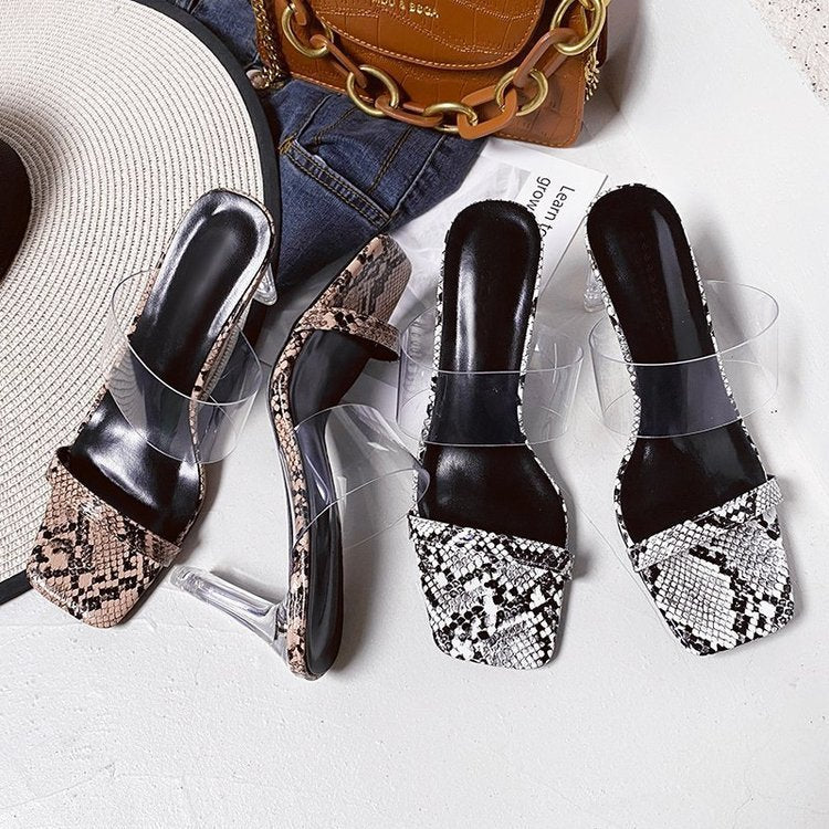 High-heel Slippers Summer Women's Crystal Thick Heel High-heel Slippers