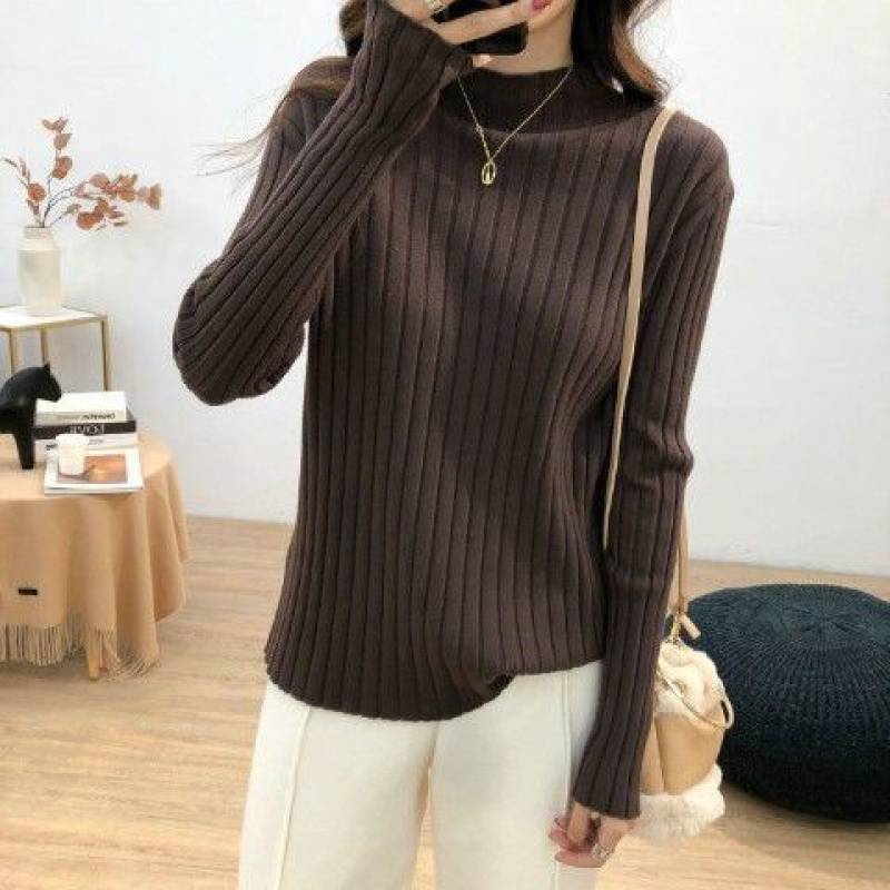 Women's Half High Collar White Knitting Top