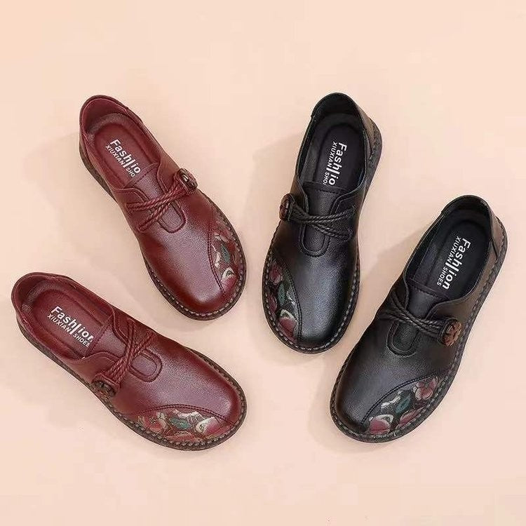 Shoes Middle-aged And Elderly PU Leather Flat Mom Shoes Middle-aged And Elderly