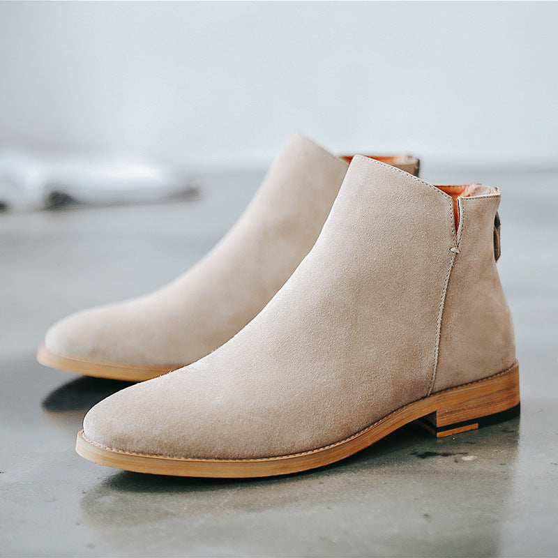 Genuine Leather Men's Boots High-top Platform Frosted Men's Boots
