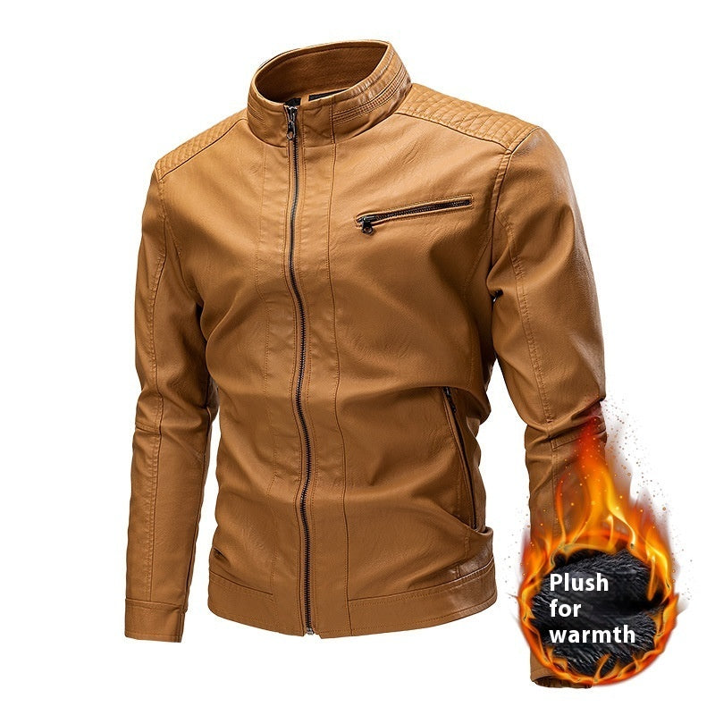 Leather Jacket Coat Spring And Autumn Cross-border Casual Men's Leather Clothing Stitching Motorcycle Retro Fashion Leather Jacket Coat