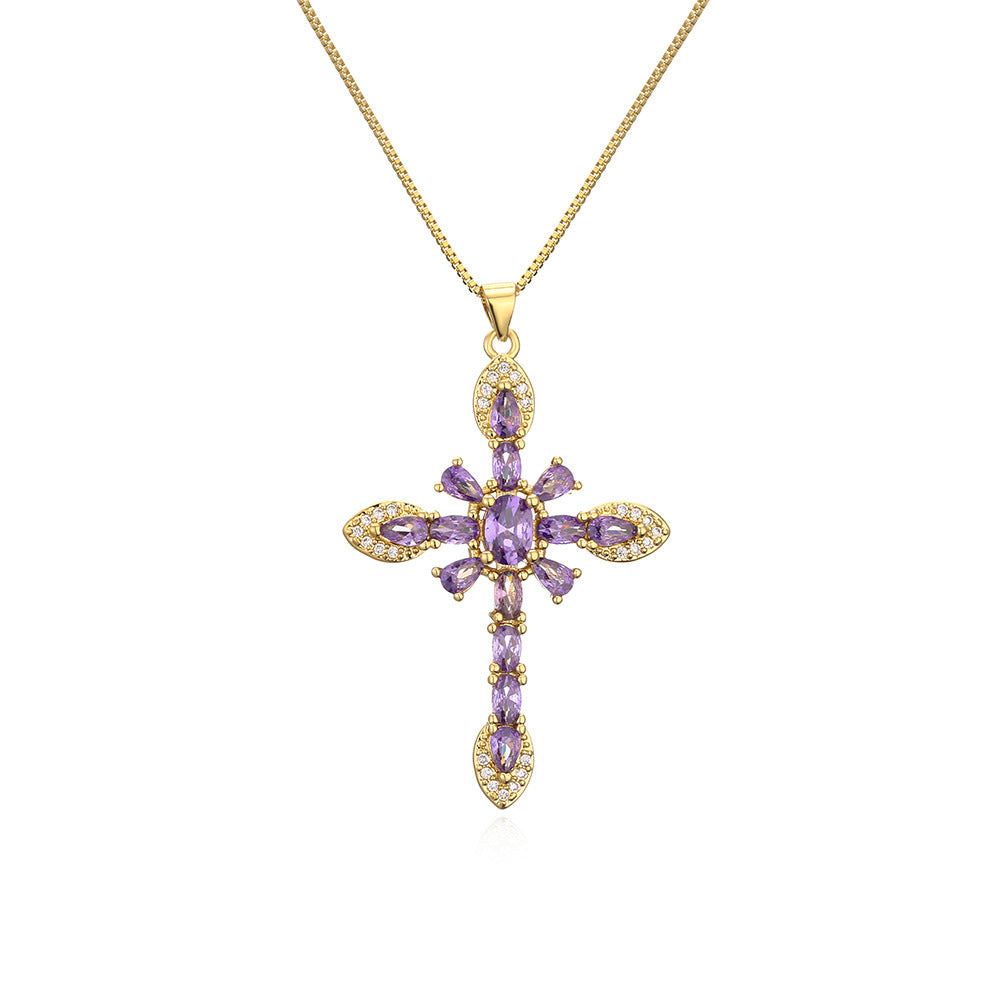 Pendant Necklace European And American Exquisite Copper Plating 18K Gold Zircon Geometric Pendant Necklace
