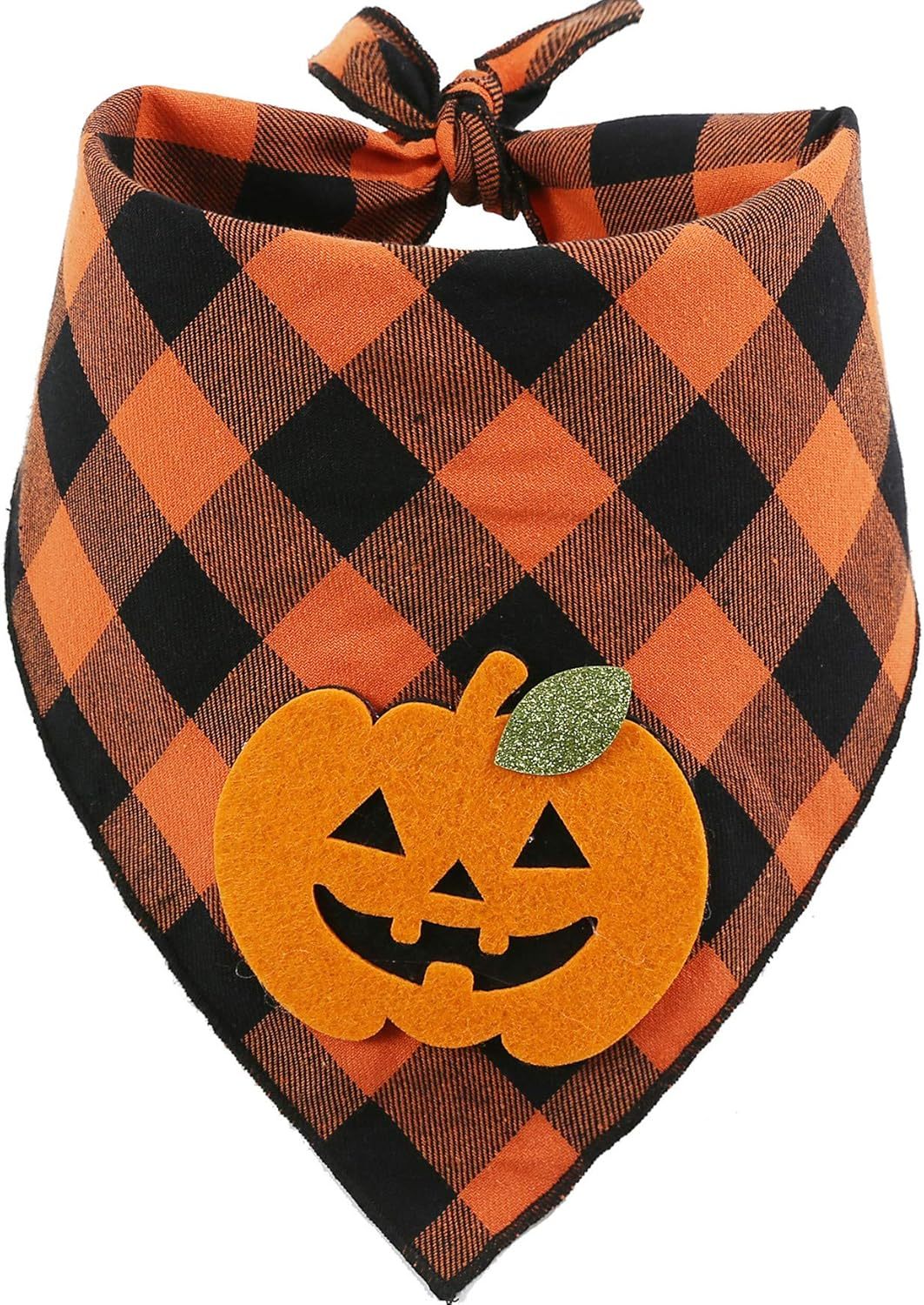 Bandana Halloween Dog Plaid Bandana With Pumpkin Appliques,Pet Dog Puppy Holiday Scarf