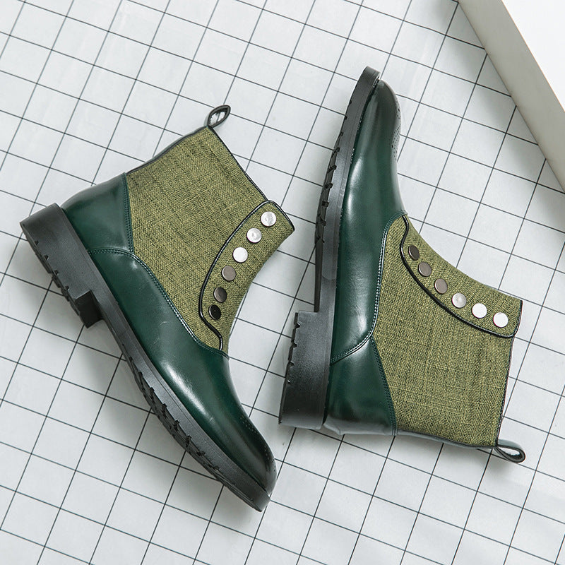 Casual Men's Leather Shoes Cloth Stitching High Top Wild British Martin Casual Men's Leather Shoes