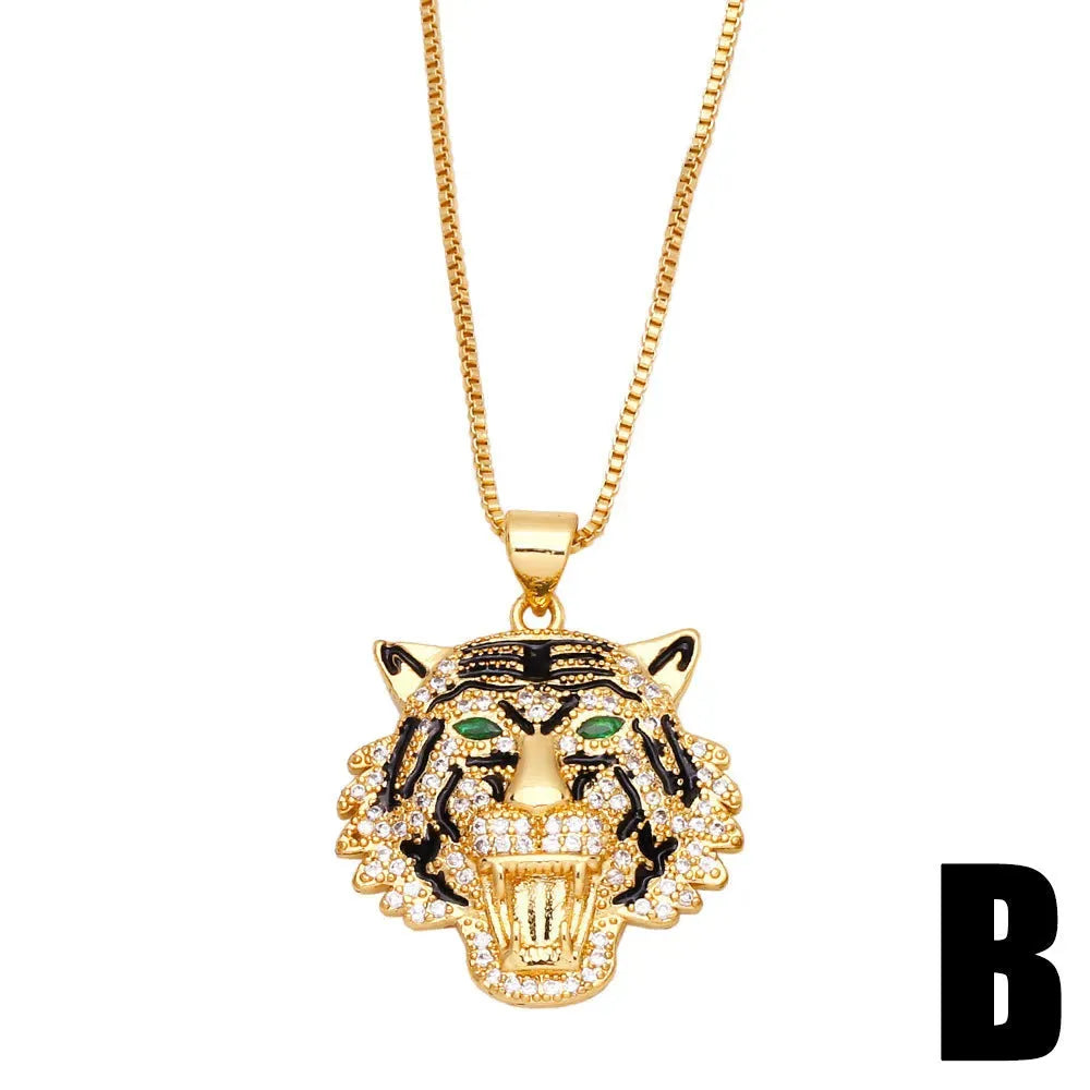 Pendant Necklace Three-dimensional Full Diamond Painting Oil Tiger Head Pendant Necklace, Chain, sumet.shop